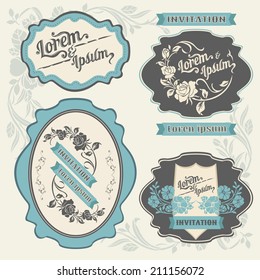 Set of wedding invitation vintage design elements