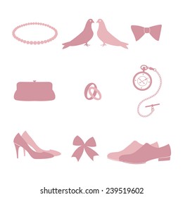 Set of wedding invitation vintage design elements isolated on white background. Vector.