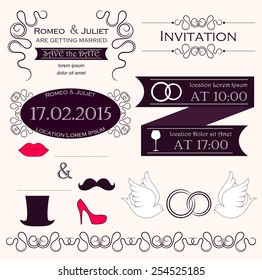 Set of wedding invitation vintage design elements