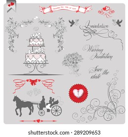 Set of wedding invitation vintage design elements. (Use for Wedding invitation card, Save The Date card,  Boarding Pass, invitations, thank you card.) Vector illustration.