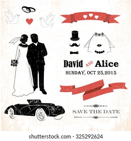 Set of wedding invitation vintage design elements vector