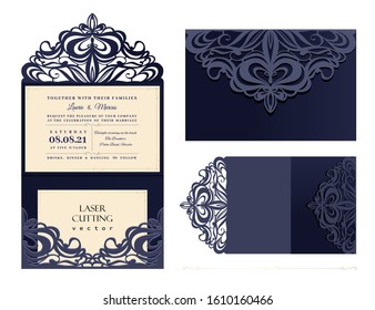 Set of Wedding Invitation Vintage. Template for laser cutting. Vector illustration.