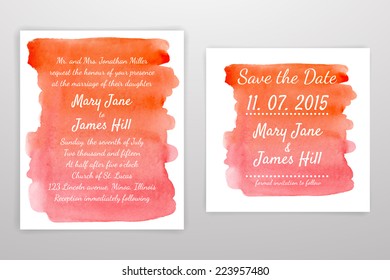 Set of Wedding Invitation with watercolor background