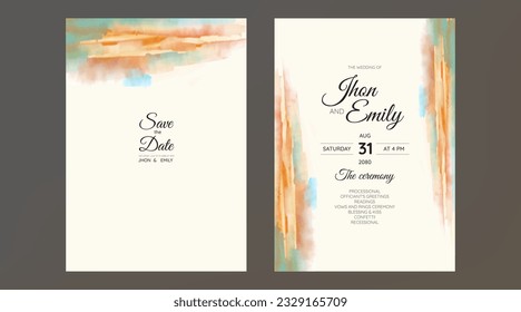 Set of Wedding Invitation, watercolor textures and fake gold splashes for a luxurious touch