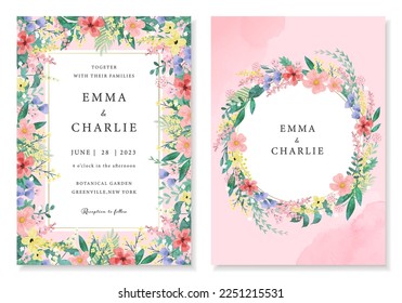 Set of wedding invitations. Botanical vector illustration.