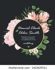 set of wedding invitations with Calla flowers and green leaves. rsvp is a modern art design. natural, Botanical, elegant vector illustration
