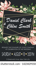 set of wedding invitations with Calla flowers and green leaves. rsvp is a modern art design. natural, Botanical, elegant vector illustration
