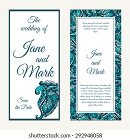 Set of wedding invitations. Wedding cards template with individual concept. Design with doodles for Save the Date, valentines day, invitations, mothers day.