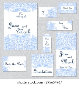 Set of wedding invitations. Wedding cards template with individual concept. Design for Save the Date, valentines day, invitations, mothers day.