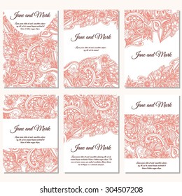 Set of wedding invitations. Wedding cards template with individual concept. Design with doodles for Save the Date, valentines day, invitations, mothers day.