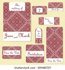 Set of wedding invitations. Wedding cards template with individual concept. Design for invitation, thank you card, save the date card.