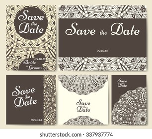 Set of wedding invitations. Wedding cards template with individual concept. Design for invitation, thank you card, save the date card.