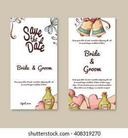Set of wedding invitations. Wedding cards template with individual concept. Design for invitation, thank you card, save the date card.