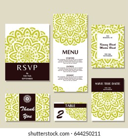 Set of wedding invitations. Wedding cards template with individual concept. Design for invitation, thank you card, save the date card.