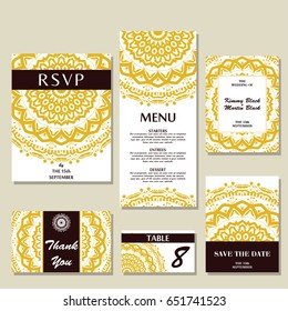 Set of wedding invitations. Wedding cards template with individual concept. Design for invitation, thank you card, save the date card.