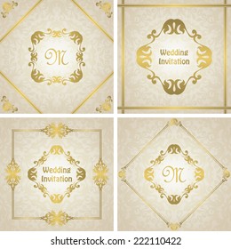 Set of wedding invitations with a gold frame. Original design       
