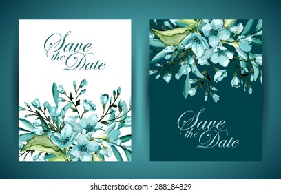 Set Wedding Invitations Greeting Cards Blue Stock Vector (Royalty Free