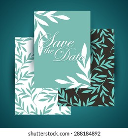 Set of wedding invitations or greeting cards with branches. Vector illustration