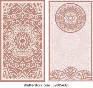  Set of wedding invitations or greeting cards with floral mandala. Business card. Vintage decorative elements. 