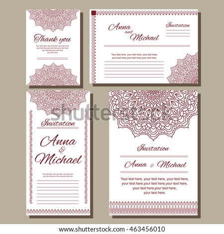 set wedding invitations postcards different sizes stock vector