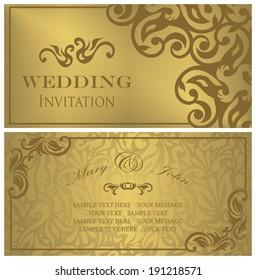 Set of wedding invitations. Seamless floral wallpaper, striped background, pastel colors    