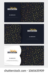 Set of Wedding Invitations tamplate with doodle elements on a background. Save the date cards. Vector illustration