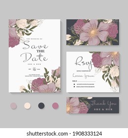 Set of Wedding Invitations Template. Vector Illustration.