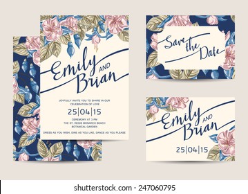 Set of Wedding Invitations Template. Vector Illustration.