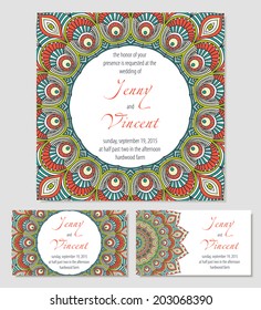 Set wedding invitations. Vector background. Card or invitation. Vintage decorative elements. Hand drawn background. Islam, Arabic, Indian, ottoman motifs.