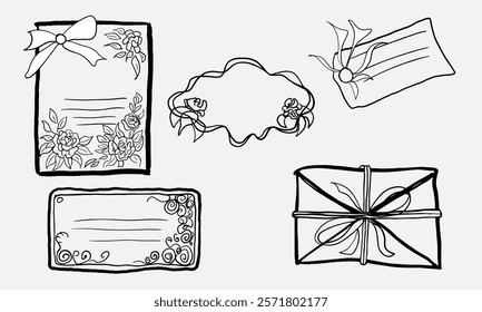 A set of wedding invitations. Vector illustration in the style of a freehand sketch.