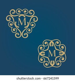 Set of wedding invitations with vintage monograms vector.  Golden design templates for design projects, menus, labels.