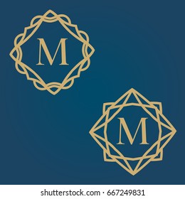 Set of wedding invitations with vintage monograms vector.  Golden design templates for design projects, menus, labels.