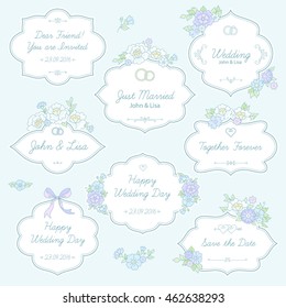 Set of wedding labels with floral ornament. Templates for wedding cards, design and decoration
