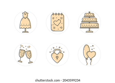 Set of Wedding line style vector icons 