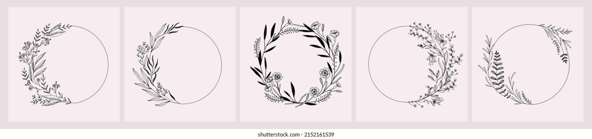 Set of wedding monogram, botanical floral branch and logo. Hand drawn wedding herb, homeplant with elegant leaves. Botanical rustic trendy greenery vector