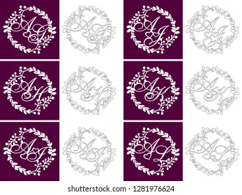 Set of wedding monograms for laser cutting. Decorative logo from initials in the wedding monogram with a floral frame. The perfect gift for wedding day or Valentine's day. Laser cut.