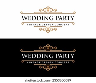 Set of Wedding ornament headline vintage icon  vector design template