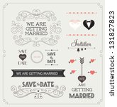 Set of wedding ornaments and decorative elements, vintage banner, ribbon, labels, frames, badge, stickers. Vector love element.