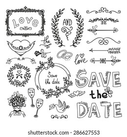 Set of wedding ornaments and decorative elements