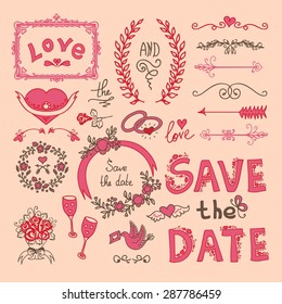 Set of wedding ornaments and decorative elements