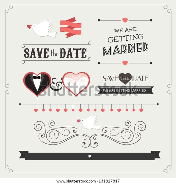 Set of wedding ornaments and decorative\
elements, vintage banner, ribbon, labels, frames, badge, stickers.\
Vector love element.