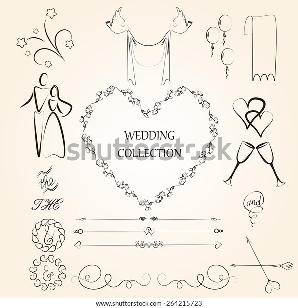 Set of wedding ornaments and decorative elements,\
vintage banner, ribbon, labels, frames, badge. Vector love element.\
Save the date.