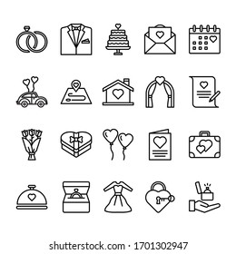 Set of wedding outline icon style