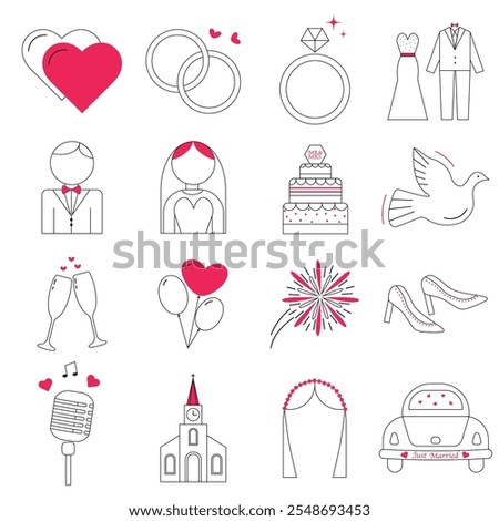 Set of wedding outline icons