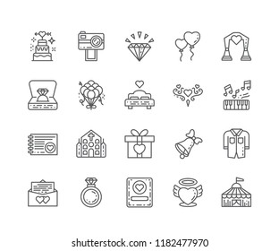 Set of Wedding outline icons isolated on white background. Editable Stroke. 64x64 Pixel Perfect.