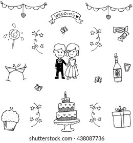 Set of wedding party doodle