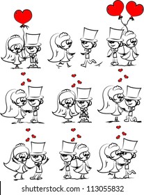 Set of wedding pictures, bride and groom in love, the vector