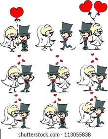 Set of wedding pictures, bride and groom in love, the vector