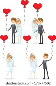 Set of wedding pictures, bride and groom in love, the vector