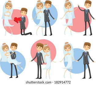 Set of wedding pictures, bride and groom in love, the vector